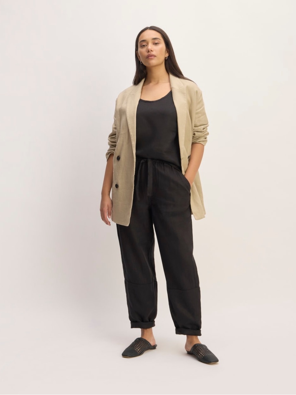 Everlane Black Linen Pull-on Barrel Pant - Picture 6 of 6